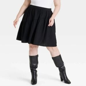 Women's High-Rise Ruched A-Line Skirt - Ava & Viv Black 2X